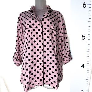 Victoria's Secret Pajama Shirt Pink Barbiecore with‎ Black Dots Large